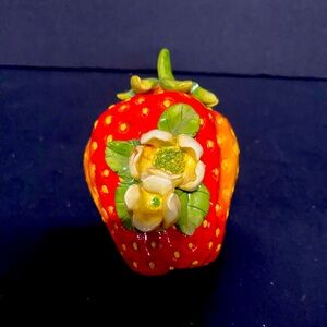 Strawberry Shaped Decor, Vintage Table Kitchen Decor . With Stem Lid Accents.